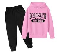 Generisch 2025 Niños Sudadera con Capucha Conjunto de Suéter Impreso Popular Conjunto De Sudadera En Ropa Interior Casual Letra Impreso Manga Larga Ropa De Bebé 92 Niño, Rosa., 5-6 años