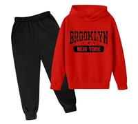 Generisch _2025 Niños Sudadera con Capucha Conjunto de Suéter Popular Impreso Conjunto de Sudadera con Capucha En Ropa Interior Casual Letra Impreso Manga Larga Ropa de Bebé 92 Niño, rojo, 4-5 años