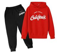 Generisch 2025 Niños Sudadera con Capucha Conjunto Popular Impreso Sudadera Con Capucha Conjunto Casual Letra Impreso Manga Larga Out Wear S Camisa Niño, rojo, 4-5 años