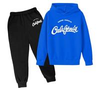 Generisch 2025 Niños Sudadera con Capucha Conjunto Popular Impreso Sudadera Con Capucha Conjunto Casual Letra Impreso Manga Larga Out Wear S Camisa Niño, azul, 5-6 años