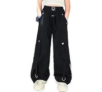 Generisch 2025 Pantalones cargo para niña, cintura alta, pierna ancha, pantalones de chándal para bailar casual y actividades al aire libre calentadores de lana para niños, Negro , 8-9 años