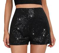 Generisch 2025 -Pantalones cortos de corte estrecho con cuentas con lentejuelas en pantalones cortos lisos de pierna recta pantalones cortos felices días de la semana, Negro , M