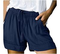 Generisch 2025 pantalones de conexión de cintura pantalones cortos con bolsillos Comfy Mujeres elástico suelto extracto casual pantalones cortos deportivos, azul oscuro, 5XL