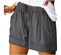 Generisch 2025 pantalones de conexión de cintura pantalones cortos con bolsillos Comfy Mujeres elástico suelto extracto casual pantalones cortos deportivos, gris oscuro, L