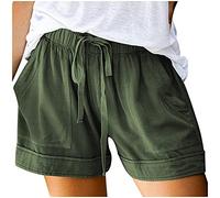 Generisch 2025 pantalones de conexión de cintura pantalones cortos con bolsillos Comfy Mujeres elástico suelto extracto casual pantalones cortos deportivos, Verde militar., 4XL