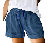 Generisch 2025 pantalones de conexión de cintura pantalones cortos con bolsillos Comfy Mujeres elástico suelto extracto casual pantalones cortos deportivos, azul claro, 4XL