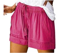 Generisch 2025 pantalones de conexión de cintura pantalones cortos con bolsillos Comfy Mujeres elástico suelto extracto casual pantalones cortos deportivos, Rosa intenso., 4XL