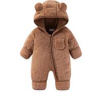 Generisch 2025 - Pelele con diseño de manoplas para niñas y niños, traje de nieve de invierno, ropa de forro polar, mono con capucha, pantuflas para niños, talla 31, marrón, 3-6 meses