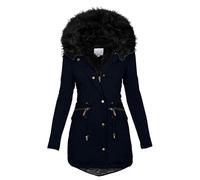 Generisch 2025 Plus Talla Abrigo de Invierno Cuello Chaqueta de Manga Larga Espesar Abrigo Chaqueta Caliente Gruesa Ropa Exterior Acolchado Chaleco Vaquero Corto, azul oscuro, M