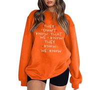 Generisch 2025 QUE SABEMOS QUE SABEN QUE LO SABEMOS PARA LAS MUJERES AMIGAS Sudadera con Capucha Talla Grande Divertida Tops de Manga Corta con Impresión de Letras Suéter con Niños, naranja, XXL