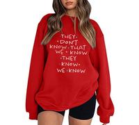 Generisch 2025 QUE SABEMOS QUE SABEN QUE LO SABEMOS PARA LAS MUJERES AMIGAS Sudadera con Capucha Talla Grande Divertida Tops de Manga Corta con Impresión de Letras Suéter con Niños, rojo, XL