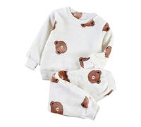 Generisch 2025 Ropa de franela para niños, mangas largas con pantalones, para el invierno, cálido, suave y esponjoso, con pantalón de chándal de forro polar, juego familiar de Navidad, beige, 3-4 años