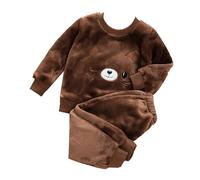 Generisch 2025 Ropa de franela para niños y niñas, pantalones de manga larga, ropa de casa cálida y suave de invierno con pantalón de chándal de forro polar, mono sin mangas, marrón, 3-4 años
