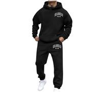 Generisch 2025 - Ropa de invierno para hombres y mujeres, casual, con estampado de letras, conjunto de sudadera deportiva de manga larga para hombres con chaleco, Negro , XL
