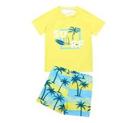 Generisch 2025 Set de baño con bañador y estampado de coco y tabla de surf para niños y bebés, bañadores para niños 68, amarillo, 3-4 años