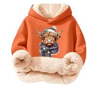 Generisch 2025 Sudadera con capucha de forro polar para niñas, suéter suave con diseños impresos, vida cotidiana, ocio al aire libre, naranja, 11-12 años