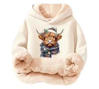 Generisch 2025 Sudadera con capucha de forro polar para niñas, suéter suave con diseños impresos, vida cotidiana, ocio al aire libre, beige, 3-4 años