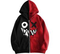 Generisch 2025 Sudadera con capucha para hombre con cremallera de gran tamaño, diseño gótico, chaqueta de forro polar holgado, años 90, punk, ropa de calle, camiseta con capucha para hombre, rojo, L