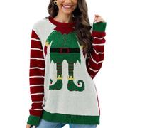 Generisch 2025 Suéter de punto festivo con patrón de reno de Papá Noel, parte superior suelta casual cuello redondo para las vacaciones, rojo, XXL