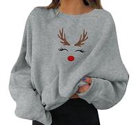 Generisch 2025 Suéter de Vacaciones Navideñas Gracioso Estampado Gráfico, Cuello Redondo, Manga Larga, Sudaderas, Regalos, Tops de Camiseta para Adolescentes Niñas con Vientre Descubierto, gris, L