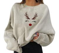 Generisch 2025 Suéter de Vacaciones Navideñas Gracioso Estampado Gráfico, Cuello Redondo, Manga Larga, Sudaderas, Regalos, Tops de Camiseta para Adolescentes Niñas con Vientre Descubierto, beige, XXL