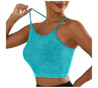 Generisch 2025 Sujetador Deportivo Mujer Punto Acolchado Push Up Comfort Racerback Tirantes Espaguetis Tirantes Finos Entrenamiento Yoga Gimnasio Tops Fitness Ropa Mujer, verde menta, L