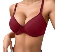 Generisch 2025 Sujetador push-up delgado de color sólido cómodo y transpirable para mujer con aro, sujetador de tres filas con sujetador integrado, rojo, 90C