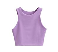 Generisch 2025 Top corto sin mangas para niña, camiseta de tirantes corta de doble capa con cuello en U, morado, 13-14 años