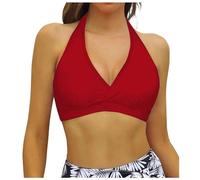 Generisch 2025 - Top de bikini para mujer con cordones y armaduras, cobertura completa - Push Up - Crop Top - Bañador con espalda anudada - Biblioteca espeluznante, rojo, L