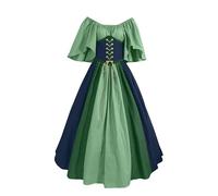 Generisch 2025 - Vestido de Halloween para mujer, estilo retro, color liso, manga trompeta, vestido largo de princesa, disfraz de cosplay Noriaki Kakyoin (azul, XL)