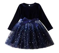Generisch 2025 Vestido de manga larga para niñas con pajarita, degradado, estampado de estrellas, vestido de fiesta para niñas pequeñas, elegante conjunto para ocasiones formales niña con bikini, azul