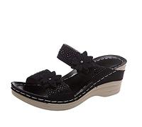 Generisch 2025 Zapatos transpirables de moda para mujer Cuñas Toe Playa Sandalias de Flores Slip-on Mujeres Sandalias Zapatos Mujer Ancho H Osaka, Negro , 40 EU