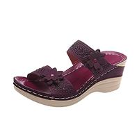 Generisch 2025 Zapatos transpirables de moda para mujer Cuñas Toe Playa Sandalias de Flores Slip-on Mujeres Sandalias Zapatos Mujer Ancho H Osaka, Vino, 40 EU