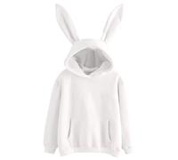 Generisch 2026 acogedora sudadera con capucha de forro polar con orejas únicas suéter de manga larga sudadera informal suave cálida para ropa de salón diaria actividades al aire libre, Blanco, L