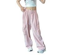 Generisch 2026 Adolescentes Pantalones Para Niñas Alta Elástica Holgada Fit Bolsillos Niño Alto Cargo Joggers Ropa de Calle, Rosa., 13-14 años