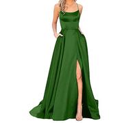 Generisch 2026-Ballkleider Damen Lange Damen Elegant Neckholder Backless Lange KleiderCrisn Satin Spaghetti Party Abendkleid Seitenlitz Hochzeit Abendgesellschaft Kleid Mit Taschen Eigenschaften