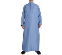 Generisch 2026 Bata casual para hombre, cuello alto musulmán, túnica, bolsa larga y sólida, manga larga, bata, jubba, azul, 60
