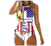 Generisch 2026 Bikini Mujer Set Split Traje de Baño Conjunto para Mujer Independent Day Impreso Split Bikini Playa Conjunto, Blanco, L