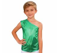 Generisch 2026 Blusa con estampado cuadrado con purpurina y hombros descubiertos, camiseta sin mangas para niñas, ideal para fiestas, trajes de escenario, verde, 140