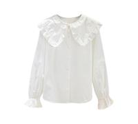 Generisch 2026 Blusas de manga larga para niñas para ocasiones festivas, elegantes blusas con volantes con botones, blusas escolares, Blanco, 12-13 años