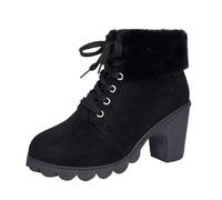 Generisch 2026 Botas de Invierno Mujer Forro Lana Cuello Tacón Alto Tacón Grueso Botas de Moda de Talla Grande Zapatos de Mujer con Cremallera, Negro , 37 EU