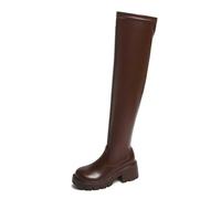 Generisch 2026 Botas de moda sobre la rodilla, elegantes botas elásticas hasta la rodilla PU con tacones gruesos para trajes elegantes, marrón, 38 EU