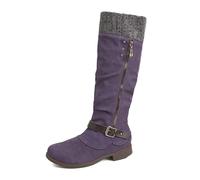 Generisch 2026 Botas de punto de tacón de bloque de media altura con cremallera lateral cómodas cálidas para invierno a la moda casual suela resistente para deslizarse dentro, morado, 38 EU
