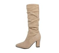 Generisch 2026-Botas elegantes hasta la rodilla con pliegues en punta puntiaguda y tacón clásico para festivo - Armario de invierno, beige, 41 EU