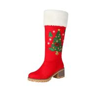 Generisch 2026 Botines festivos forrados invierno cálido cómodo suela antideslizante tacón bloque punta redonda diseño bordado interior exterior, rojo, 40 EU