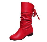 Generisch 2026 Botines Mujer Color Sólido Plisado Pajarita Tacón Grueso Botas Medianas, rojo, 39 EU