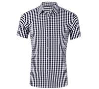 Generisch 2026 Camisa casual masculina con estampado a cuadros, bolsillo, manga corta, cuello vuelto, camisa, botón, camisa formal, Negro , L
