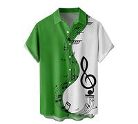 Generisch 2026 Camisa casual para hombre con estampado de retazos musicales, camisa de manga corta, botones, camisa de manga corta, top, cuello vuelto, blusa de manga corta para hombre 38, verde, 3XL