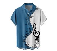 Generisch 2026 Camisa casual para hombre con estampado de retazos musicales, camisa de manga corta, botones, camisa de manga corta, top, cuello vuelto, blusa de manga corta para hombre 38, azul, L
