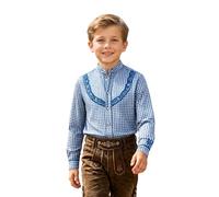 Generisch 2026 Camisa de manga larga a cuadros con botones camisa casual casual con cuello para uso diario atuendo clásico para adolescentes mezcla de algodón resistente, azul, 7-8 años
